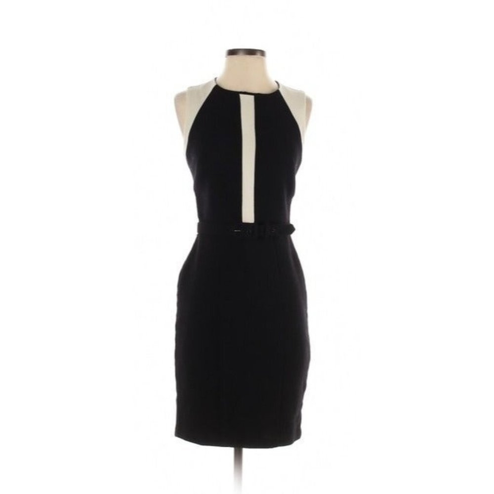 Eva Franco black/tan belted wool sheath short casual Dress 4